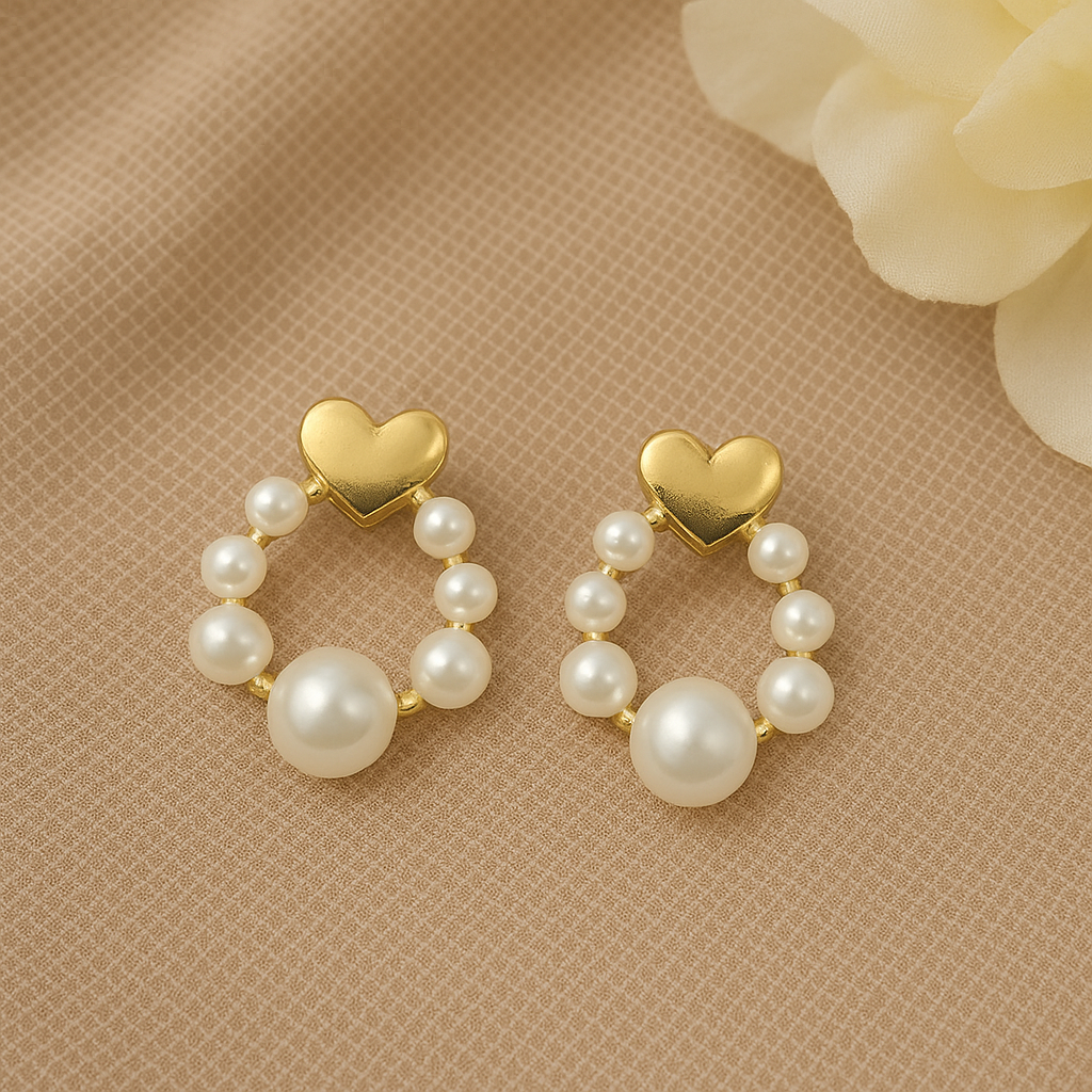 Oriana Pearl Hearts Earrings