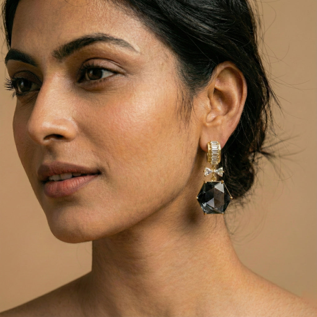 Emerald Hexagon Bow Drops Earrings