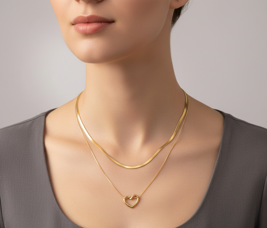 Double Heart Layered Necklace