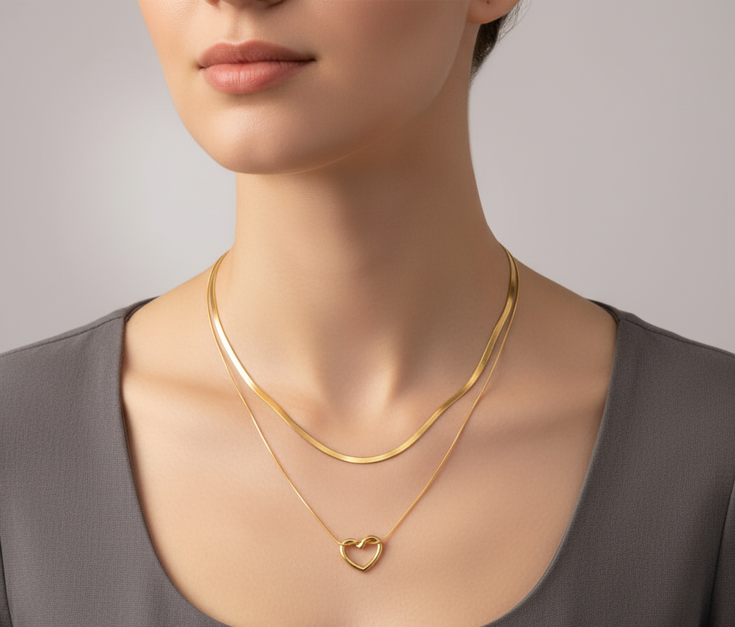 Double Heart Layered Necklace