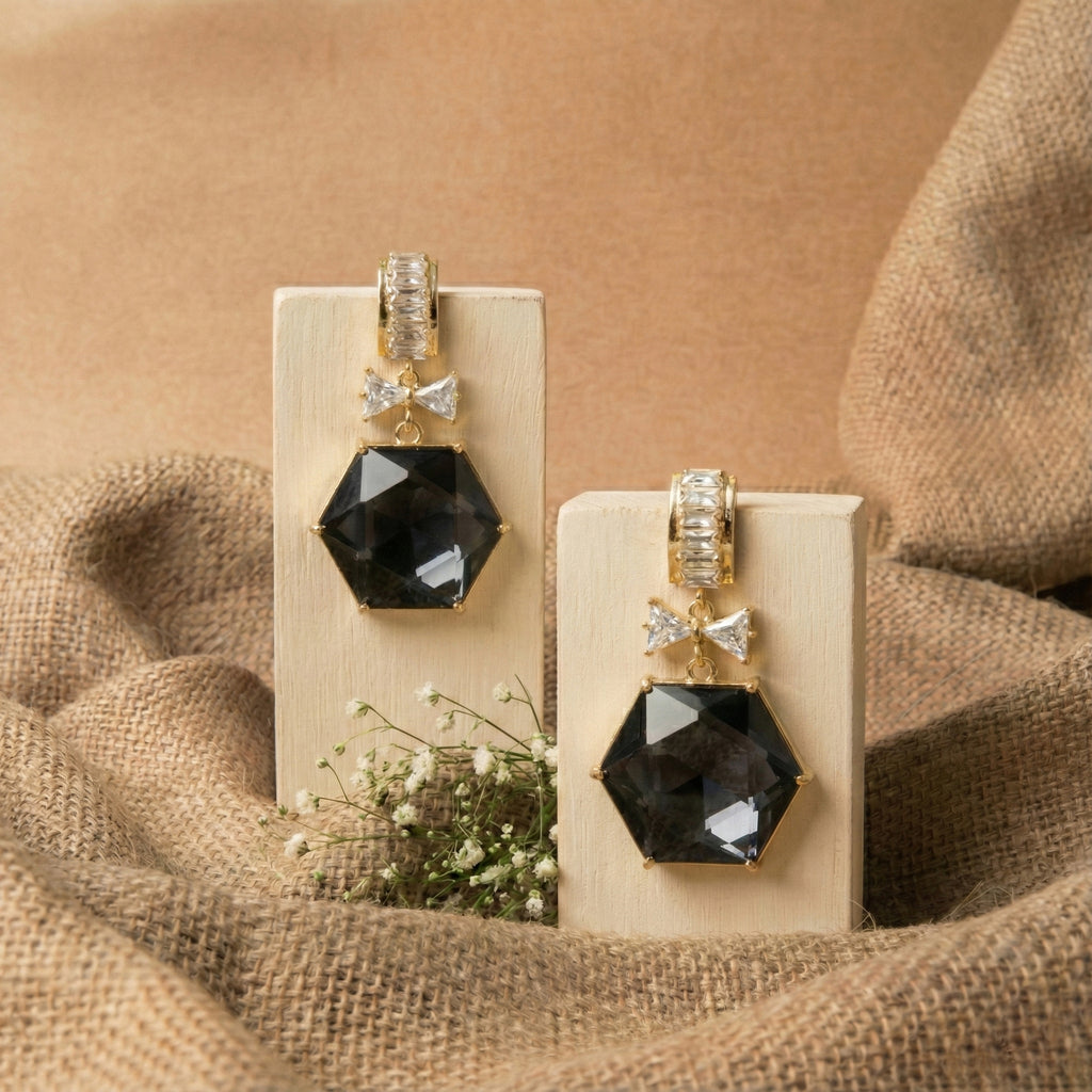 Emerald Hexagon Bow Drops Earrings