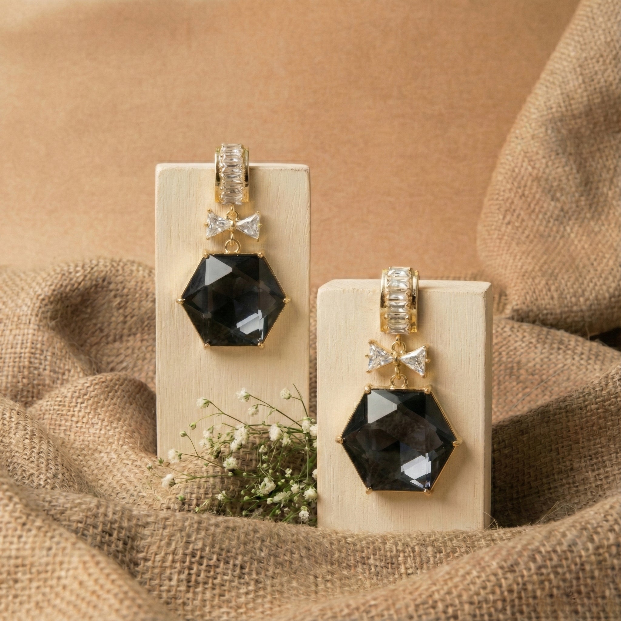 Emerald Hexagon Bow Drops Earrings