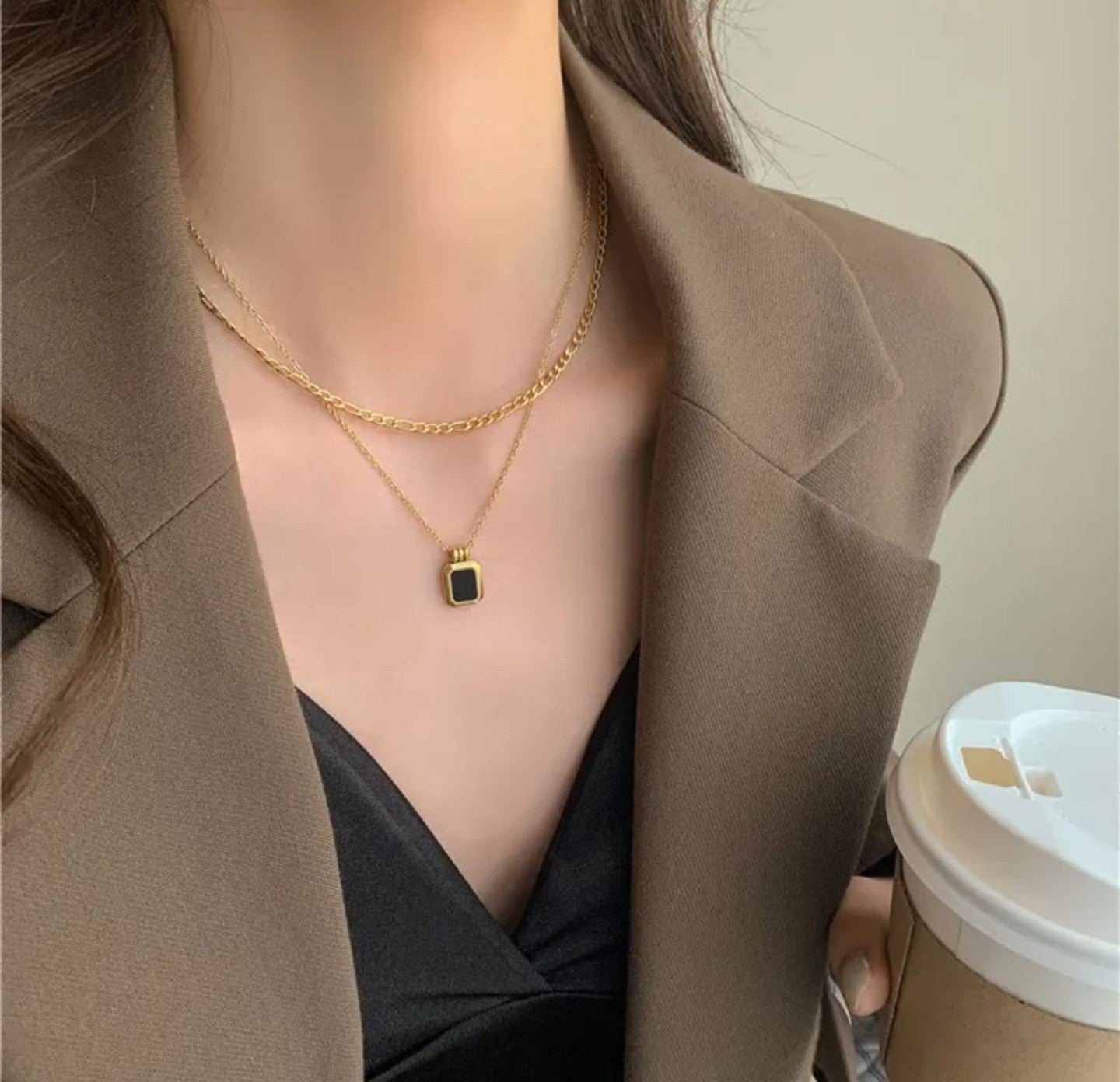 Black Accent Two Layer Necklace
