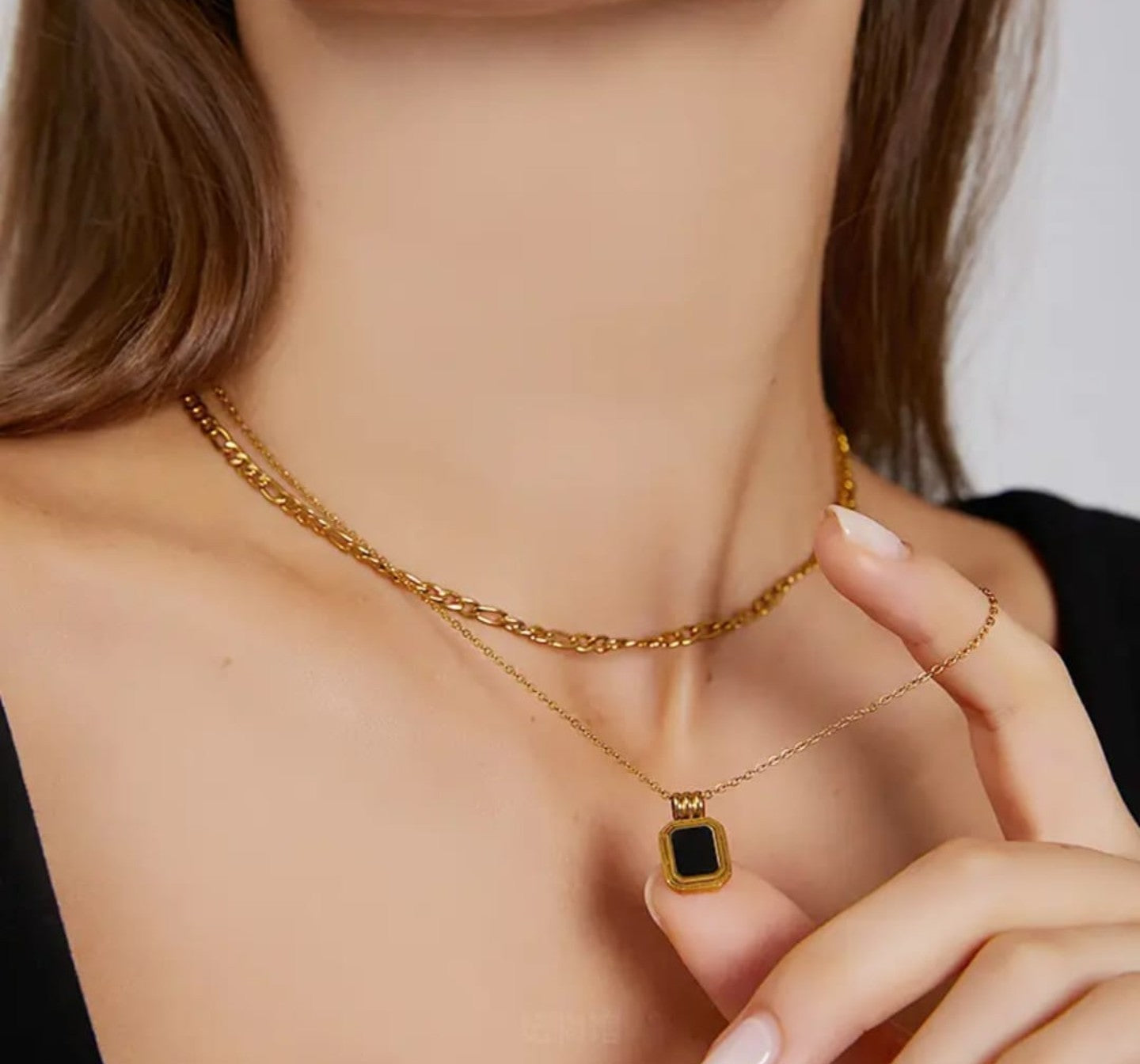 Black Accent Two Layer Necklace