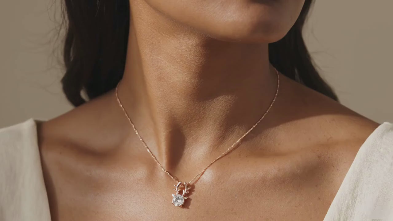 Rose Gold Antler Solitaire Necklace