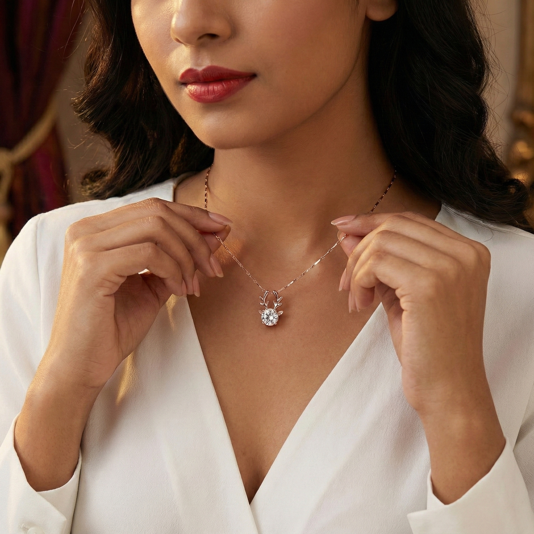 Rose Gold Antler Solitaire Necklace