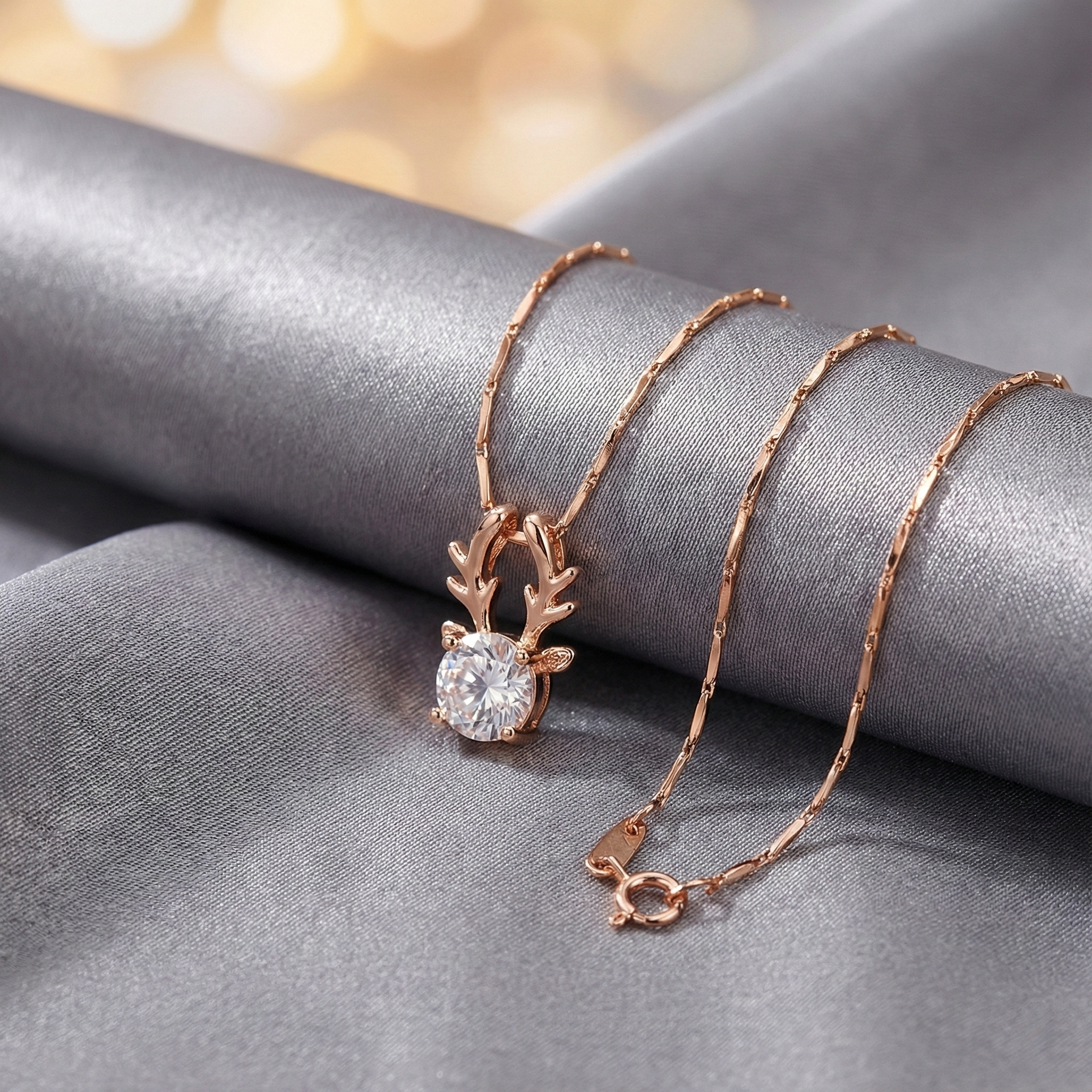 Rose Gold Antler Solitaire Necklace