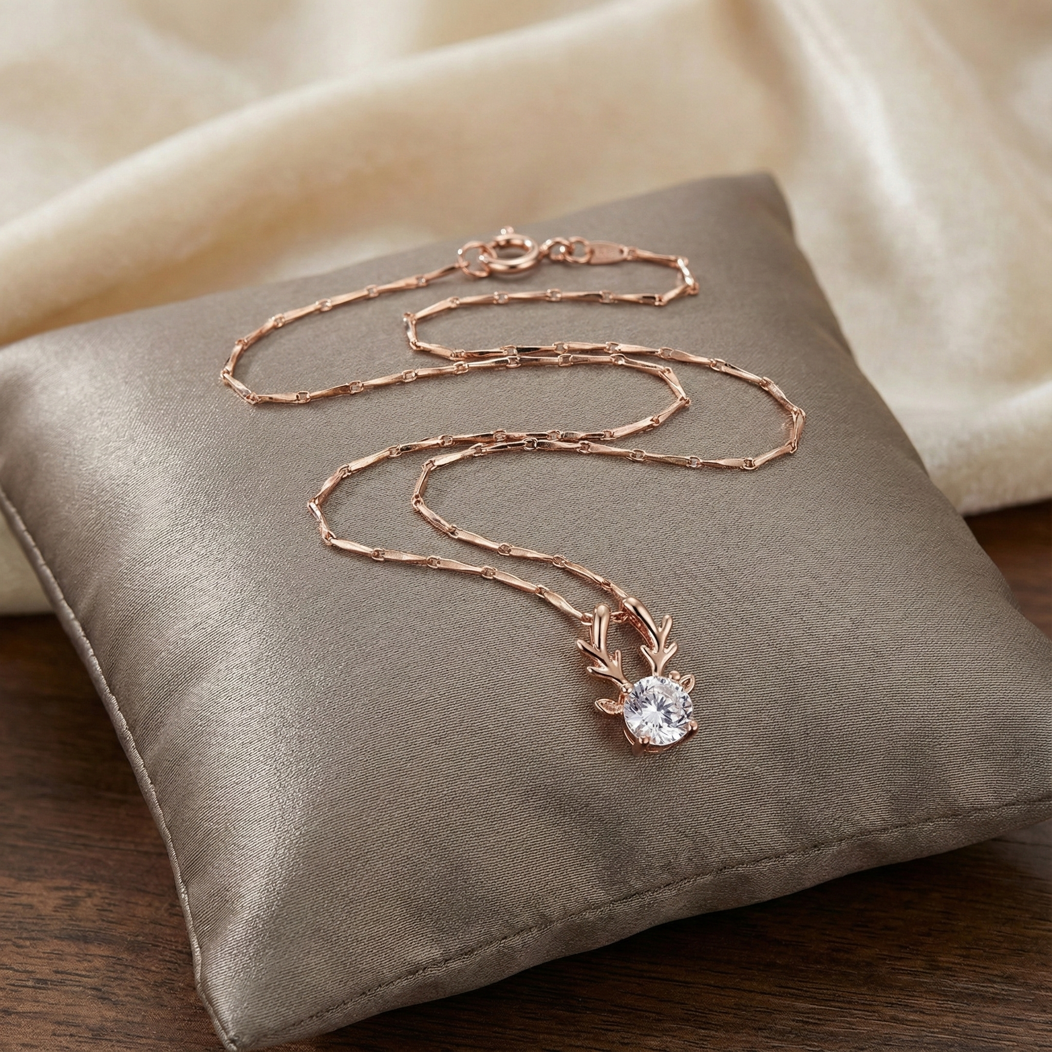 Rose Gold Antler Solitaire Necklace