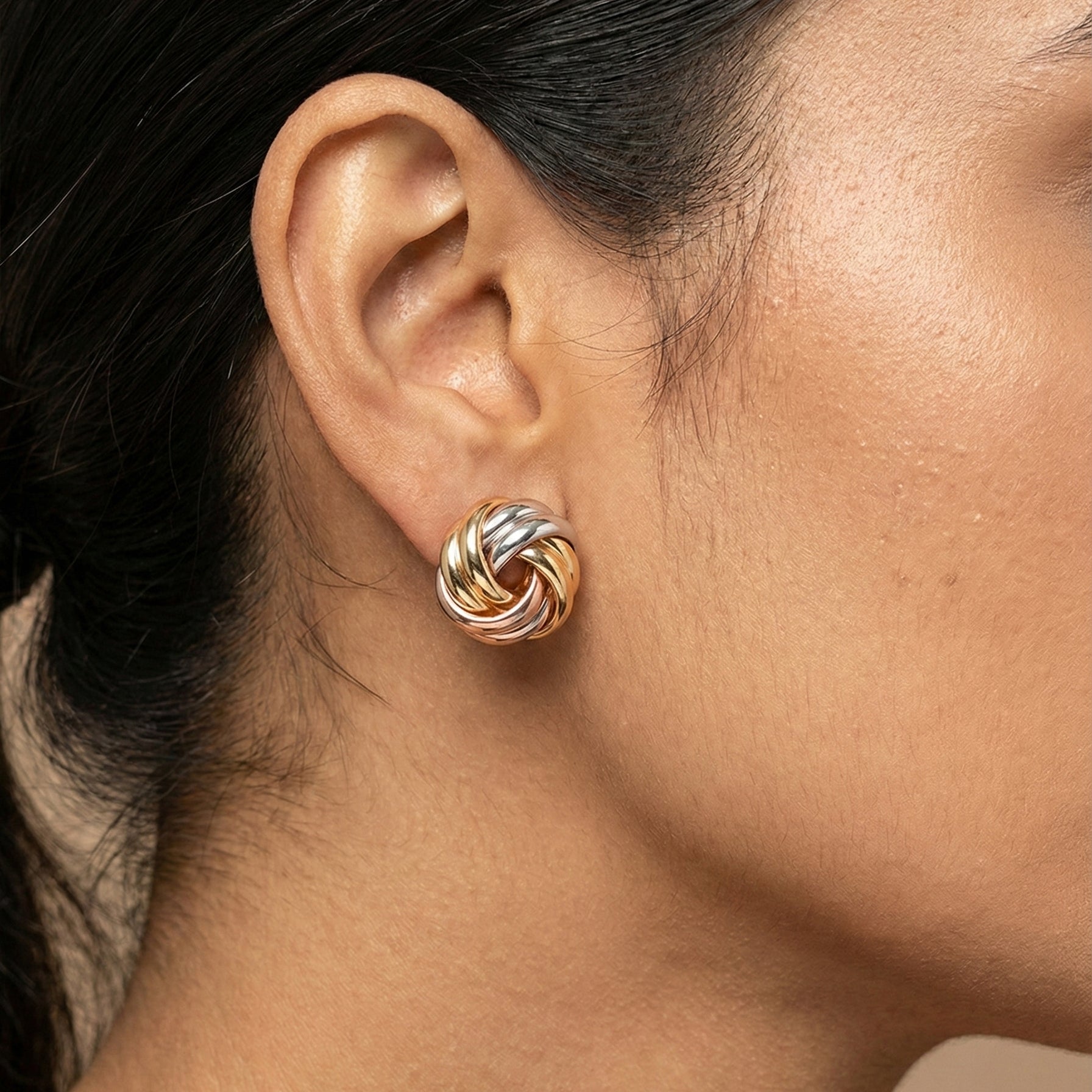 Tri-Tone Knot Studs Earring