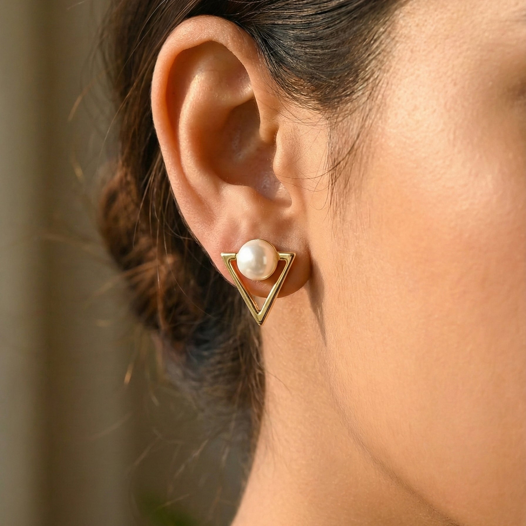 Triangle Pearl Studs Earrings