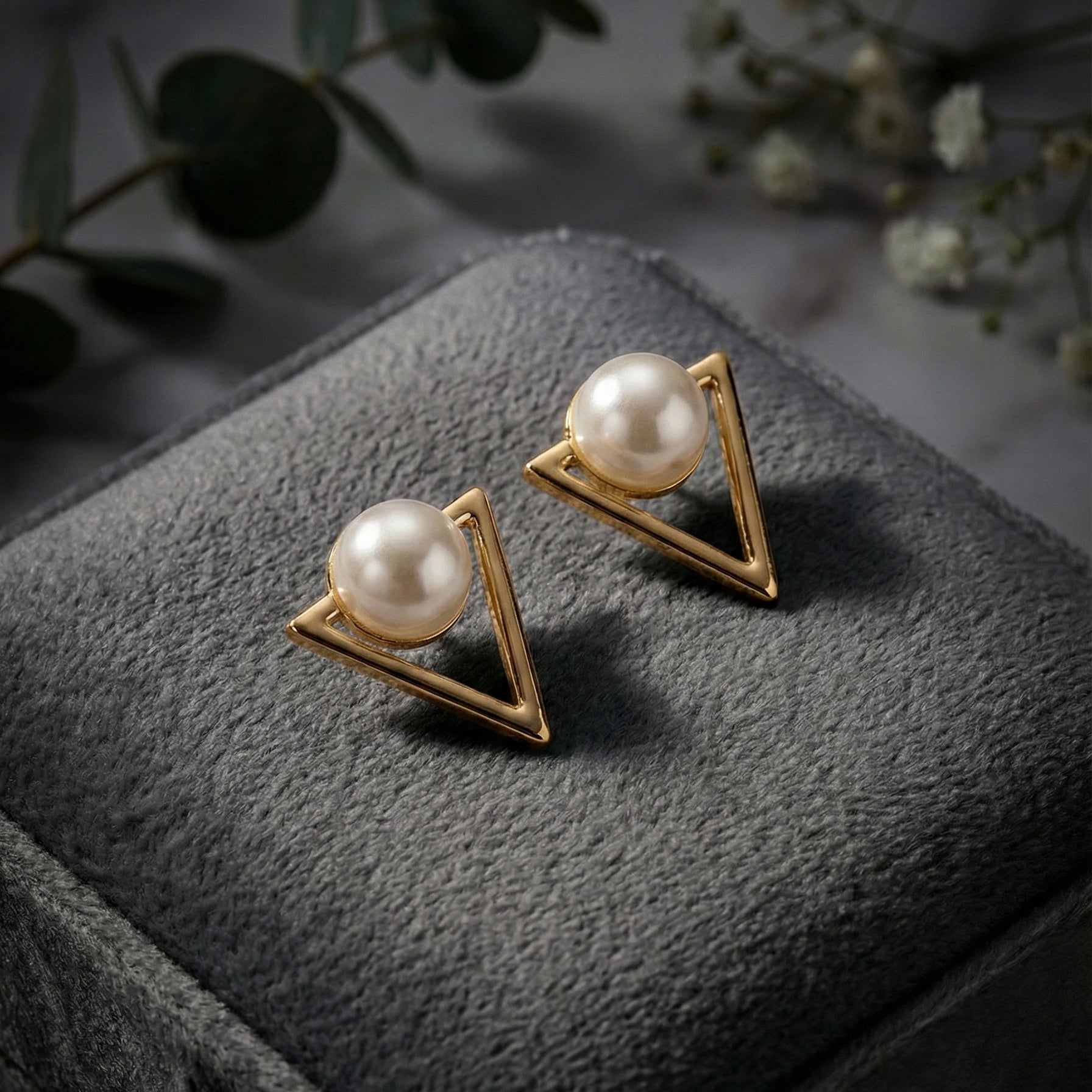 Triangle Pearl Studs Earrings